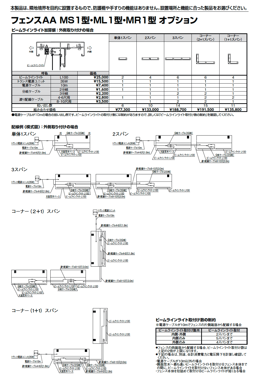 フェンスAA(メタル調) MS1型(横スリット)フリーポールタイプ_価格_3