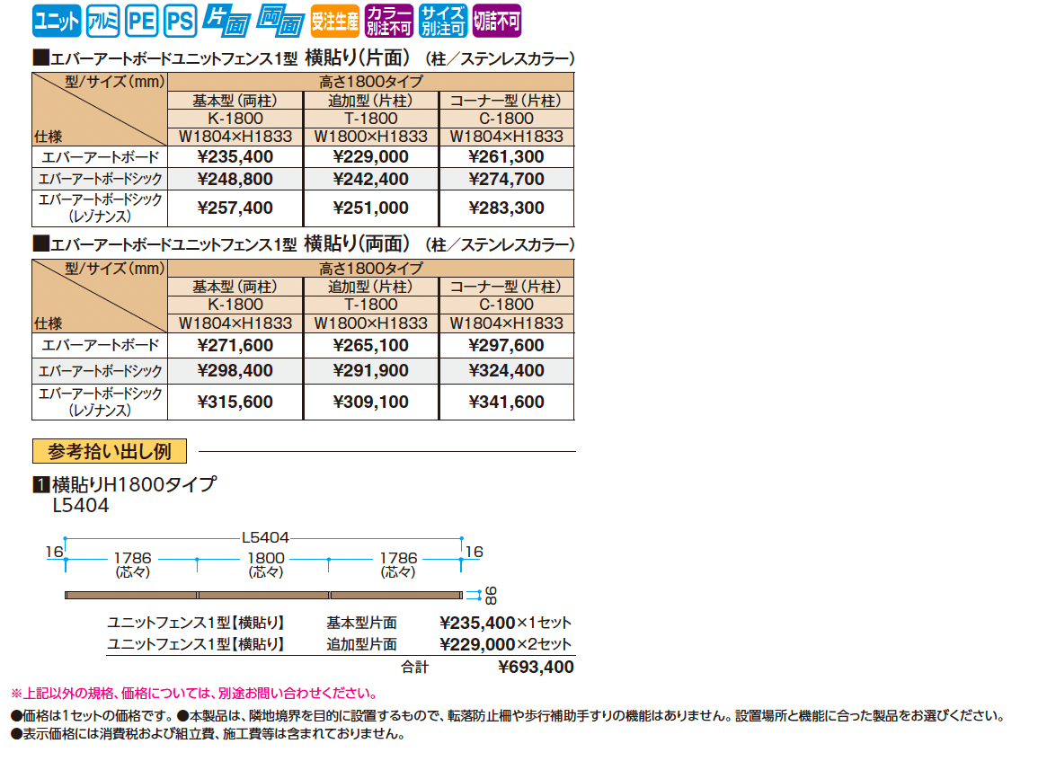 エバーアートボード®ユニットフェンス1型セット【2025年版】_価格_1