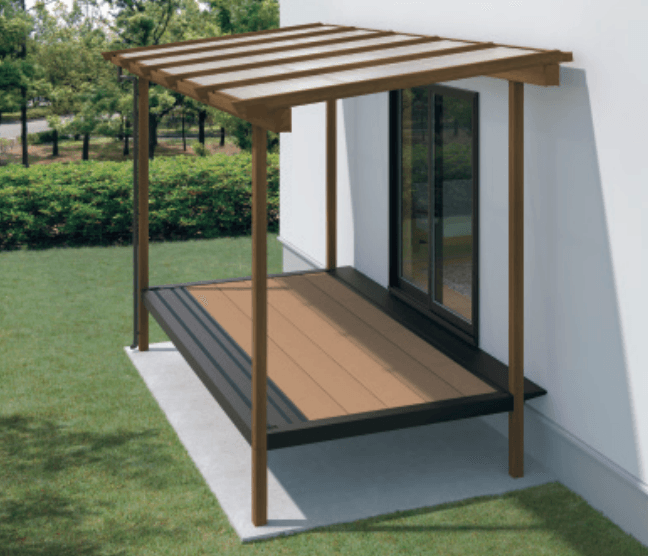 三協アルミの「ナチュレN屋根(オルネ ステージタイプ(縁台)用 600タイプ 壁寄せ納まり) 【2022年版】」