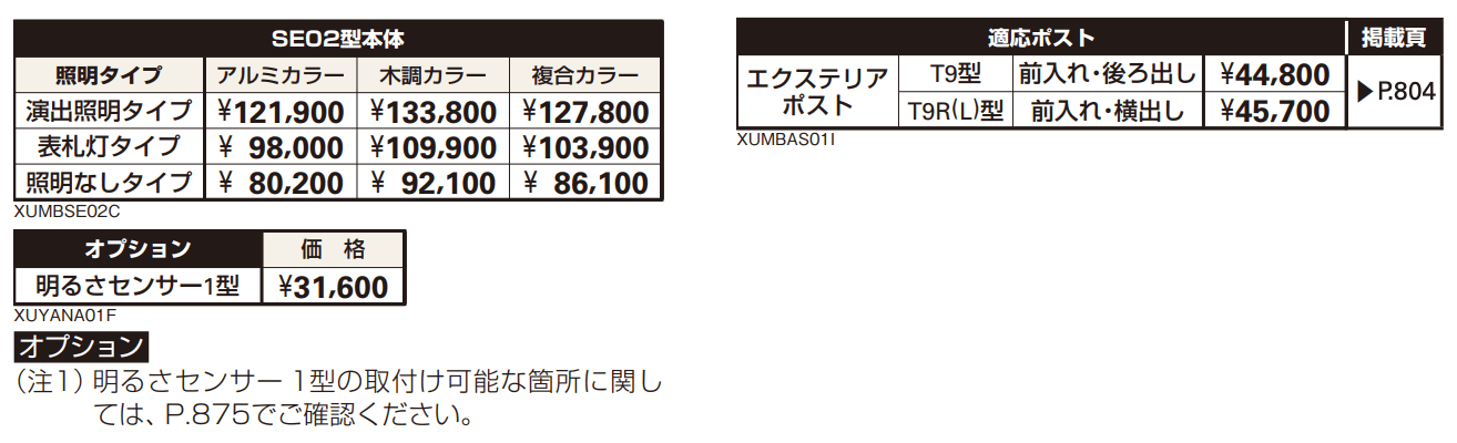 エクステリアポストT9型、T9R(L)型取付用ルシアス ポストユニット SE02型 【2022年版】_価格_2