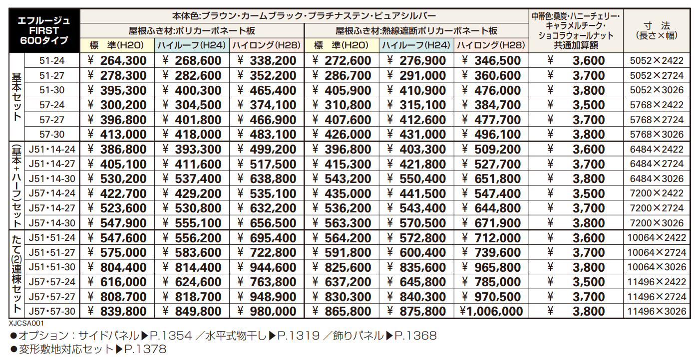 エフルージュ FIRST 600タイプ 基本セット/(基本+ハーフセット)/たて(2)連棟セット 【2022年版】_価格_1