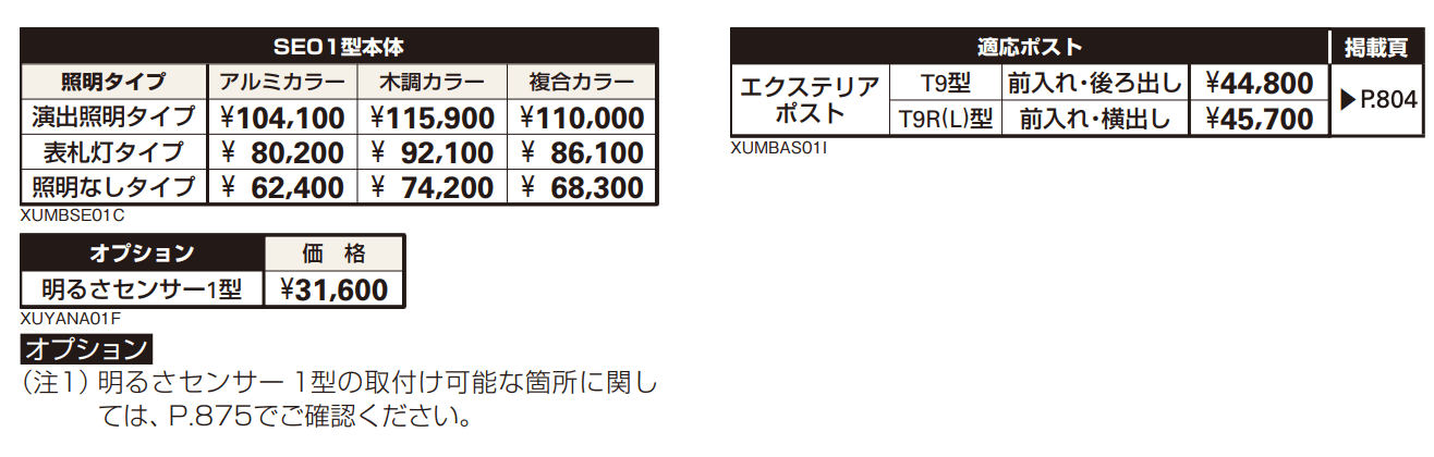 エクステリアポストT9型、T9R(L)型取付用ルシアス ポストユニット WE01型 【2022年版】_価格_2