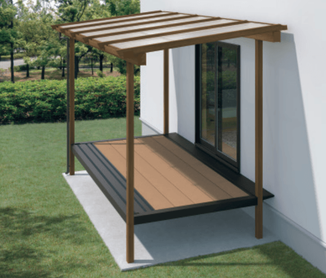 三協アルミの「ナチュレS屋根(オルネ ステージタイプ(縁台)用 600タイプ 壁寄せ納まり) 【2022年版】」