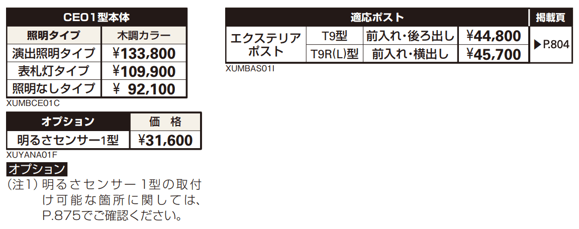 エクステリアポストT9型、T9R(L)型取付用ルシアス ポストユニット CE01型 【2022年版】_価格_2