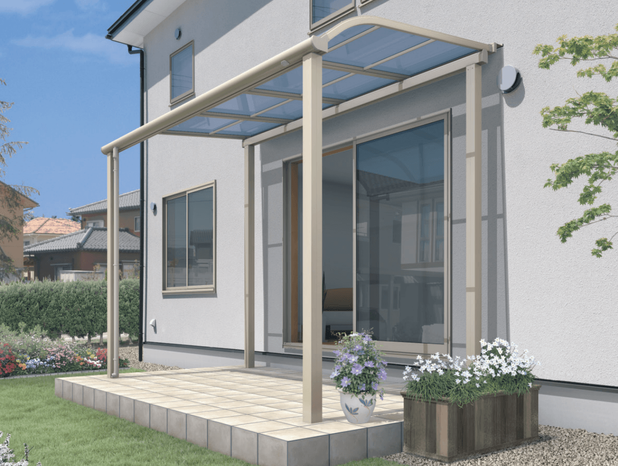 三協アルミの「ST特注品テラス(R型 柱付き式 1500タイプ 標準納まり) 【2022年版】」