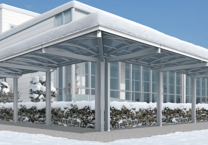 三協アルミの「ファインロードS 一本柱タイプ(偏芯柱)/1500N/㎡ 積雪地域型 L字コーナー連結ユニット 【2022年版】」