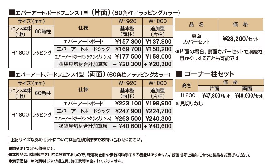 エバーアートボード®フェンス1型セット【2024年版】_価格_1