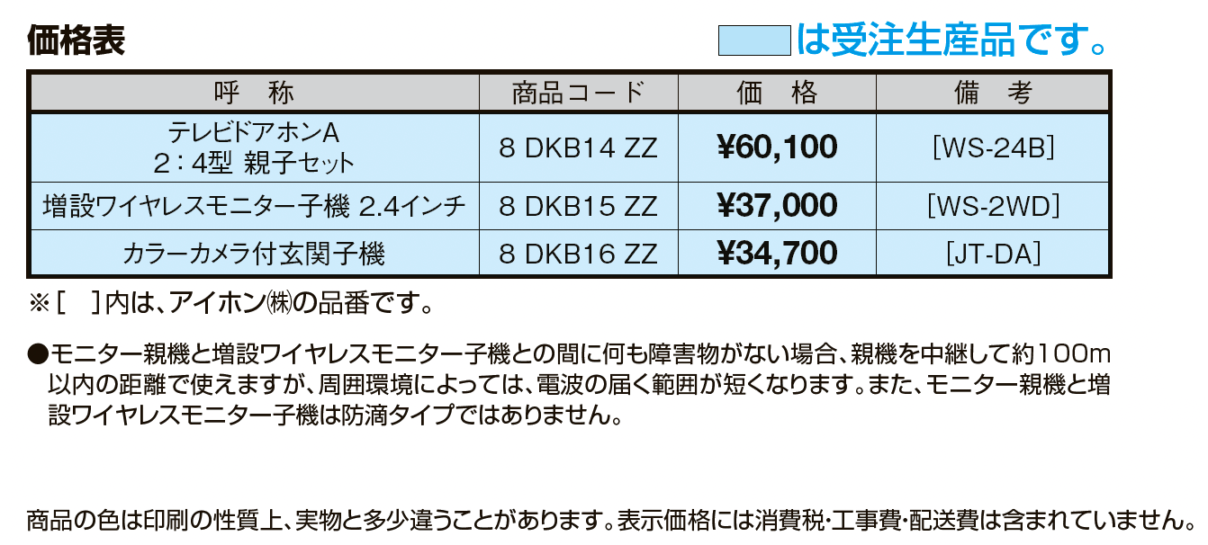 テレビドアホンA2:4型・親子セット【2024年版】_価格_1