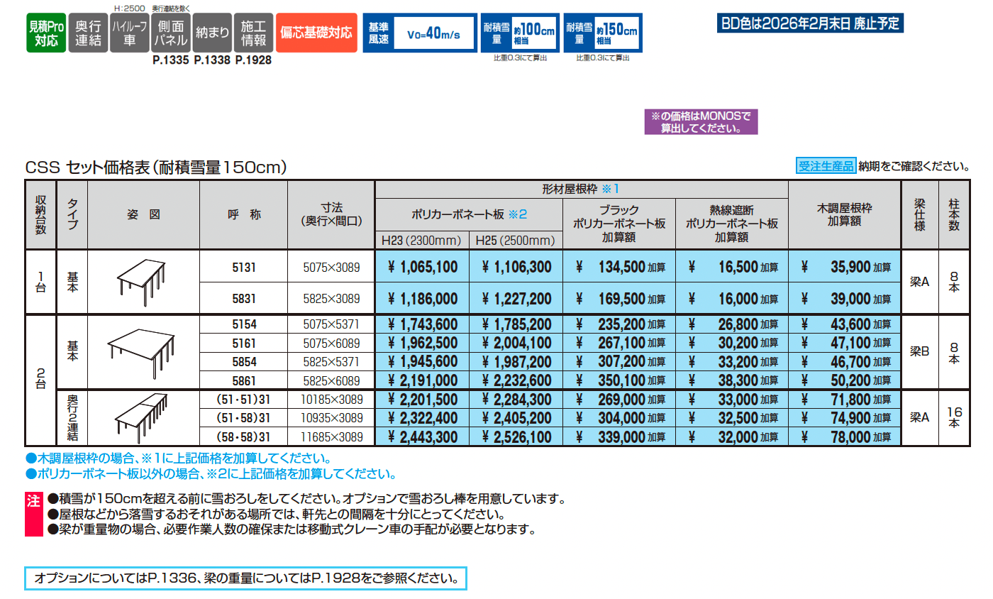 スカイリードZ デラックスタイプ(耐積雪量100cm・150cm仕様:基本・奥行連結)_価格_2