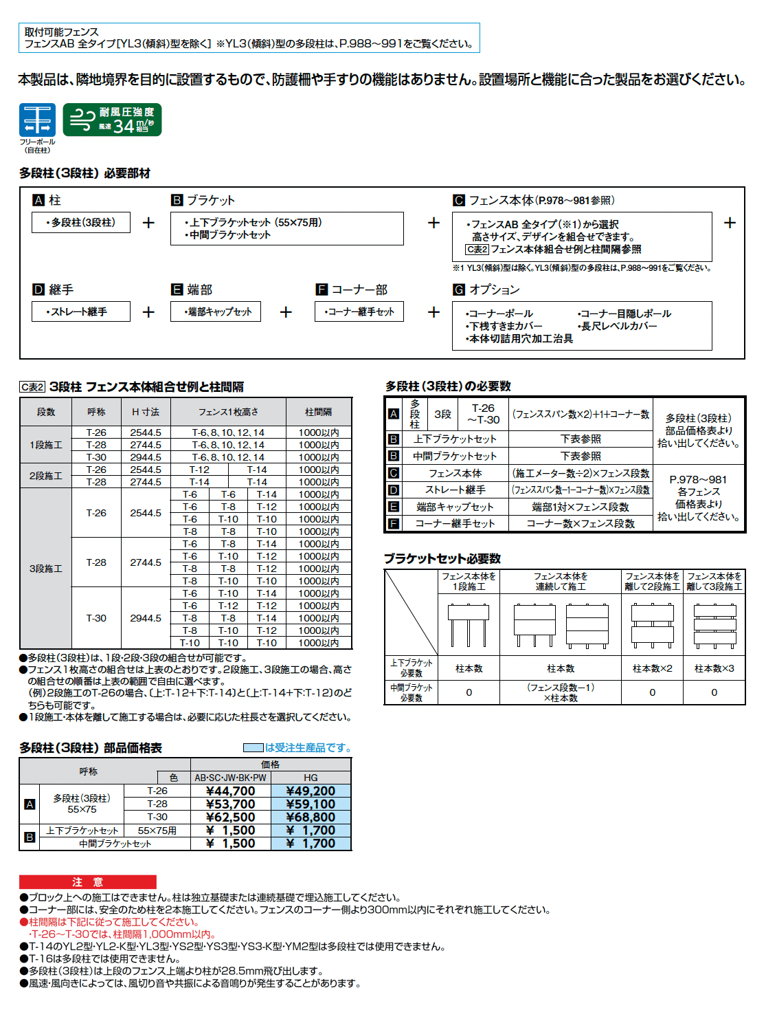 フェンスAB 多段柱(3段柱)_価格_1
