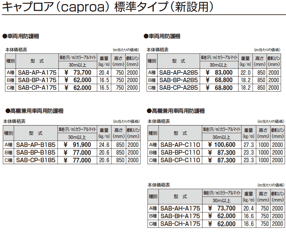 キャプロア(caproa) 標準タイプ(新設用) 高欄(SP種) 【2022年版】_価格_1
