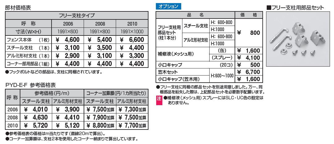 ユメッシュE型フェンス フリー支柱タイプ_価格_1