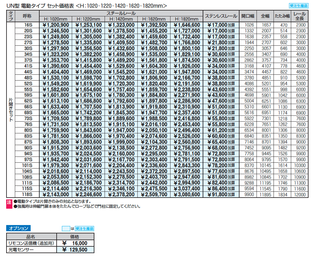電動タイプ アルテンダUN型 フラットレールタイプ_価格_1
