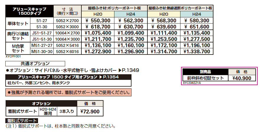 アリュースキャップ 1500タイプ 単体セット/奥行(2)連結セット/M合掌セット【2023年版】_価格_1