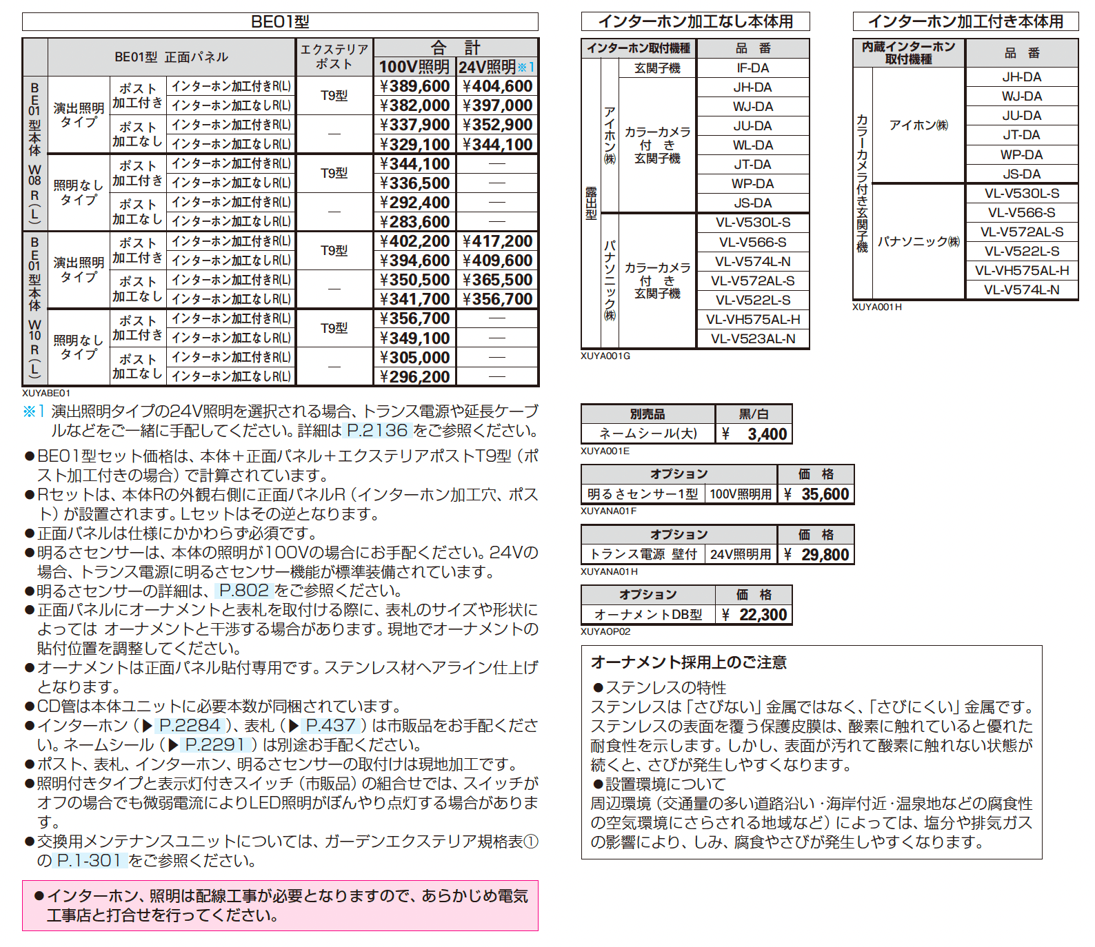 ルシアス ウォール BE01型_価格_2