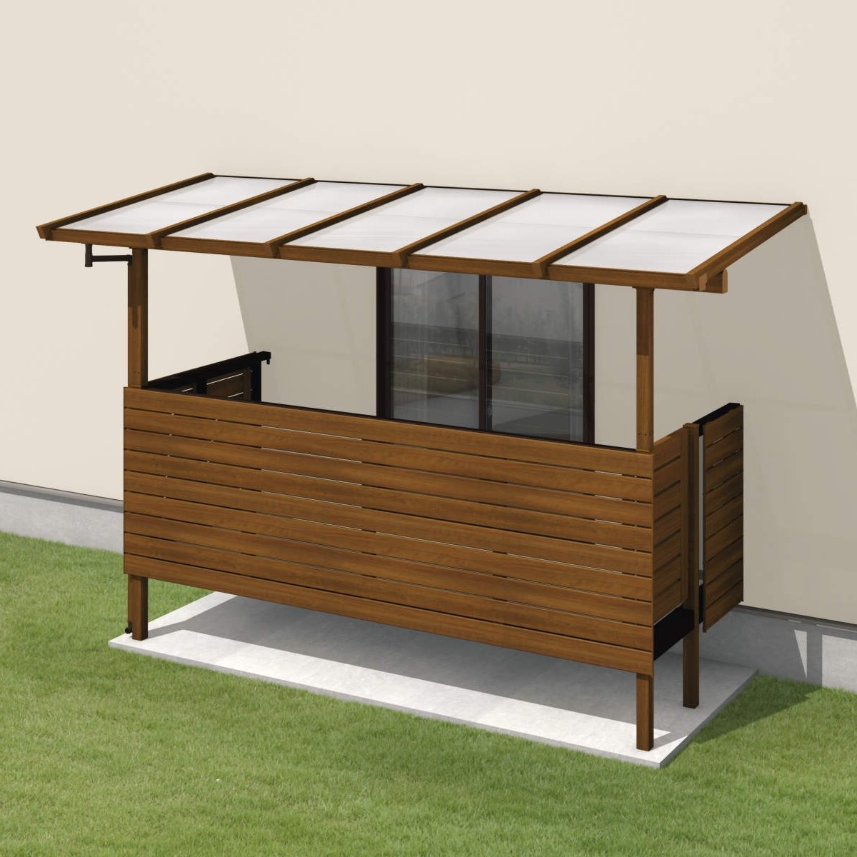 三協アルミの「ナチュレN屋根(オルネ 庭置き式用 600タイプ 壁付け納まり)」