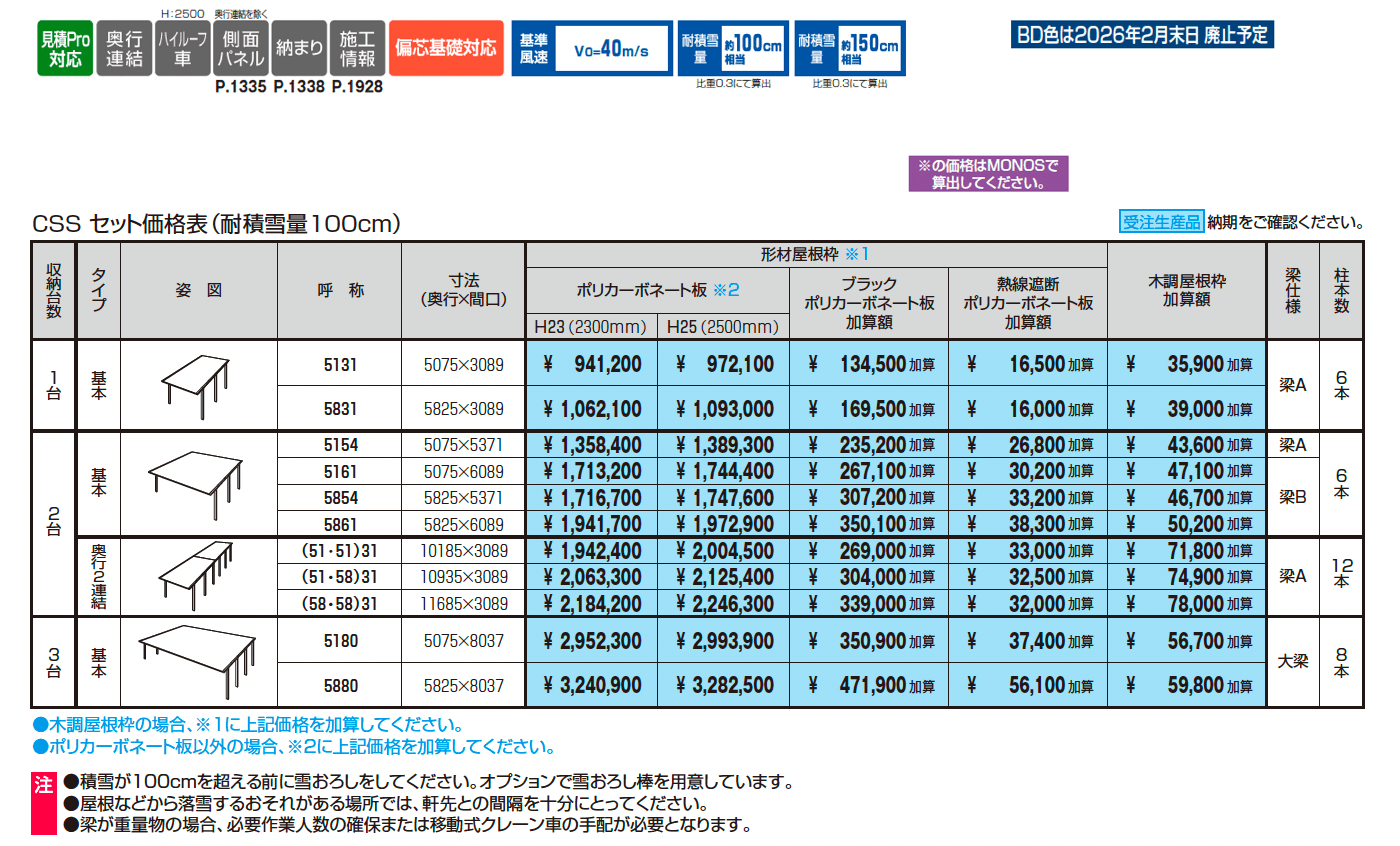 スカイリードZ デラックスタイプ(耐積雪量100cm・150cm仕様:基本・奥行連結)_価格_1