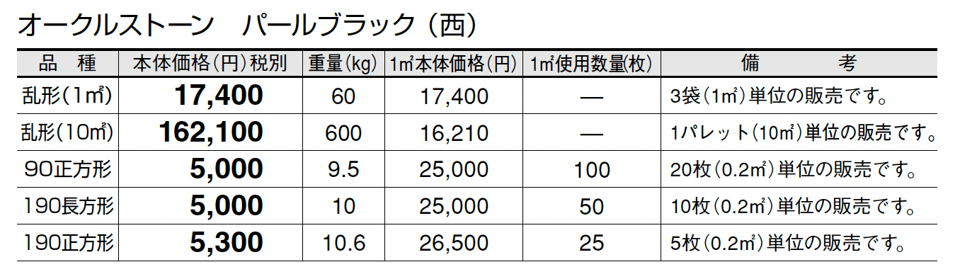 オークルストーン パールブラック_価格_3