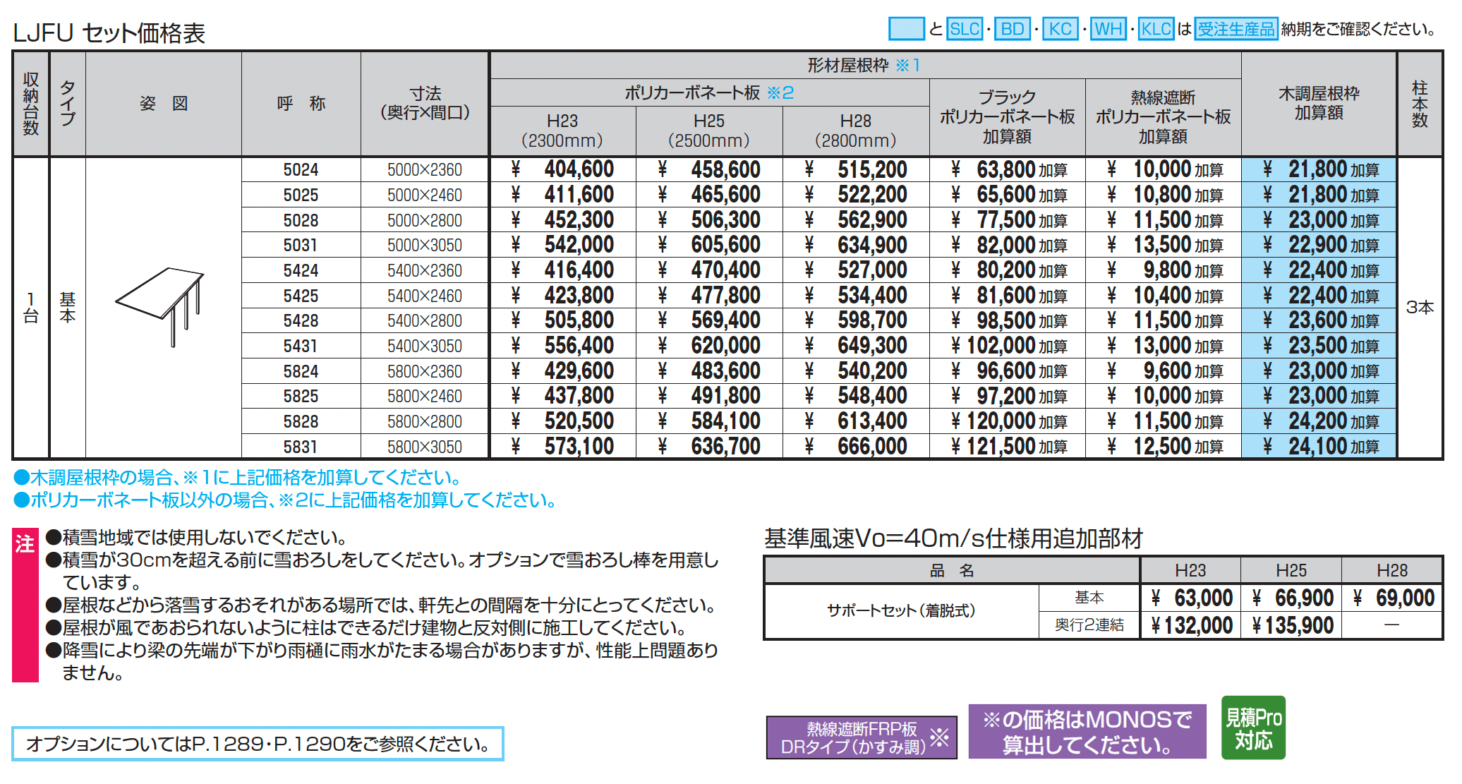 スカイリード 片側支持タイプ(耐積雪量30cm仕様:1台用基本・奥行連結)【2025年版】_価格_1