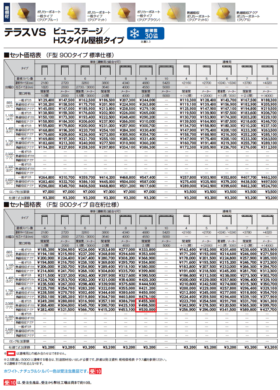 テラスVS F型 ビューステージ/Hスタイル屋根タイプ【2024年版】_価格_1