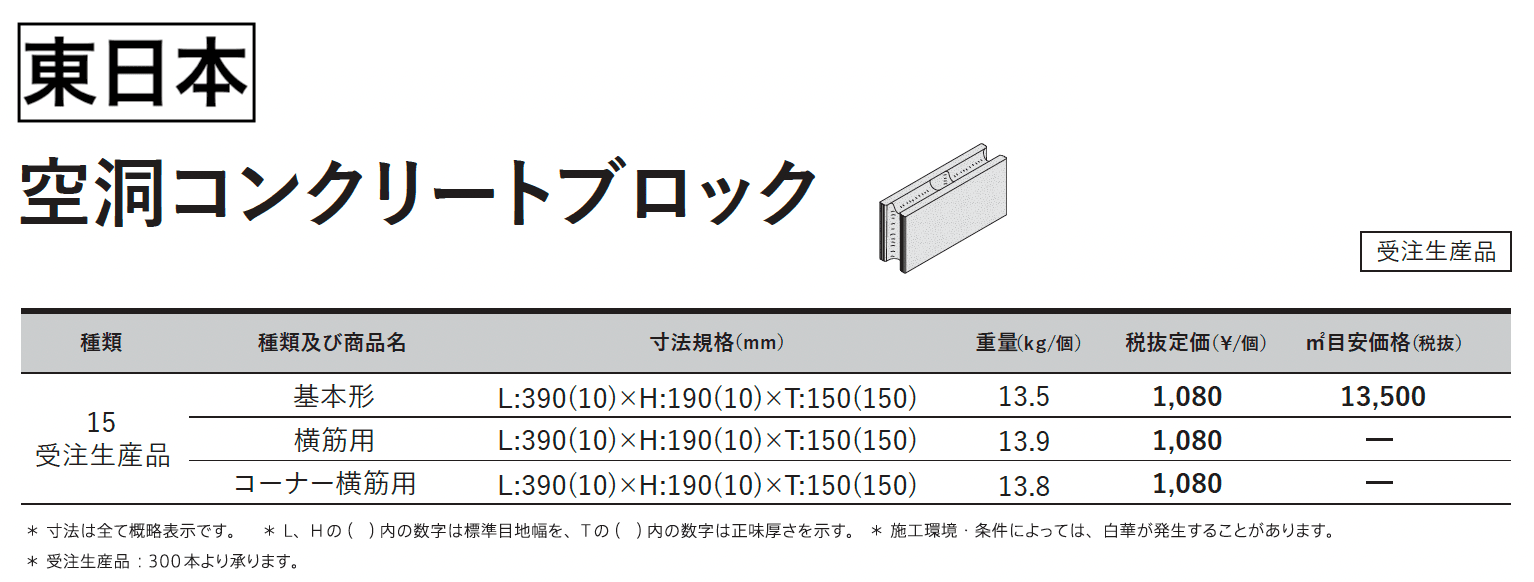 空洞コンクリートブロック【東日本・西日本】_価格_1