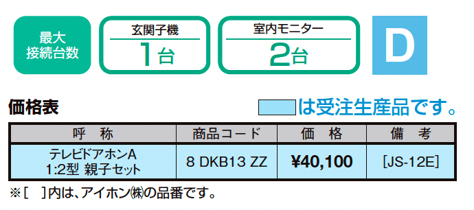 テレビドアホンA1:2型・親子セット_価格_2