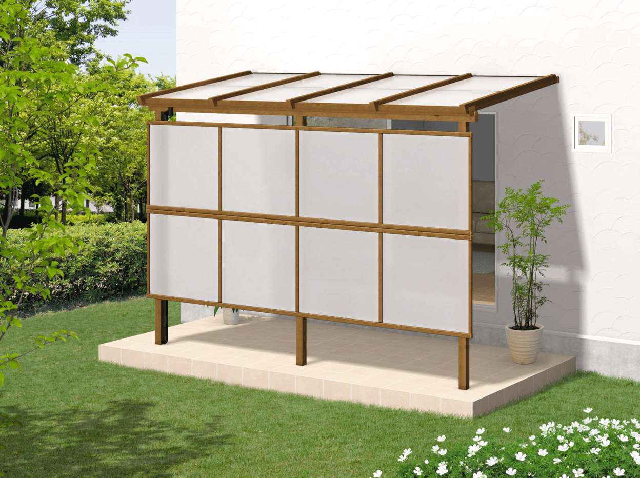 三協アルミの「ナチュレN(前面パネル 二段仕様 テラス柱直付け式 テラスタイプ 壁付け納まり)【2024年版】」