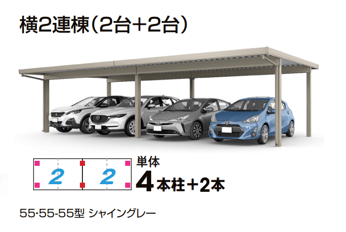 LIXILの「カーポートST 3000タイプ 4台用 横2連棟」