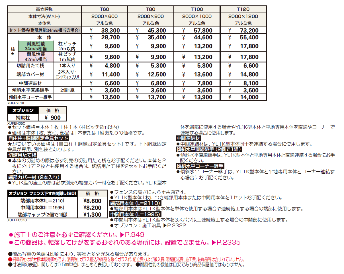 シンプレオ フェンスYL1K型 傾斜地用横ルーバー【2024.6月発売】_価格_1
