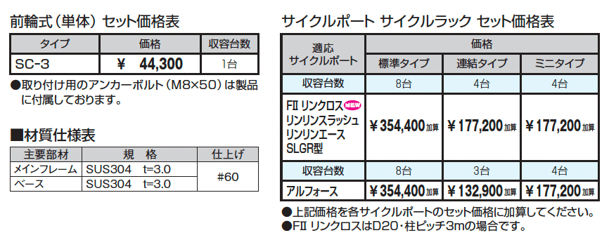 サイクルラック SCー3型 前輪式(単体)_価格_1