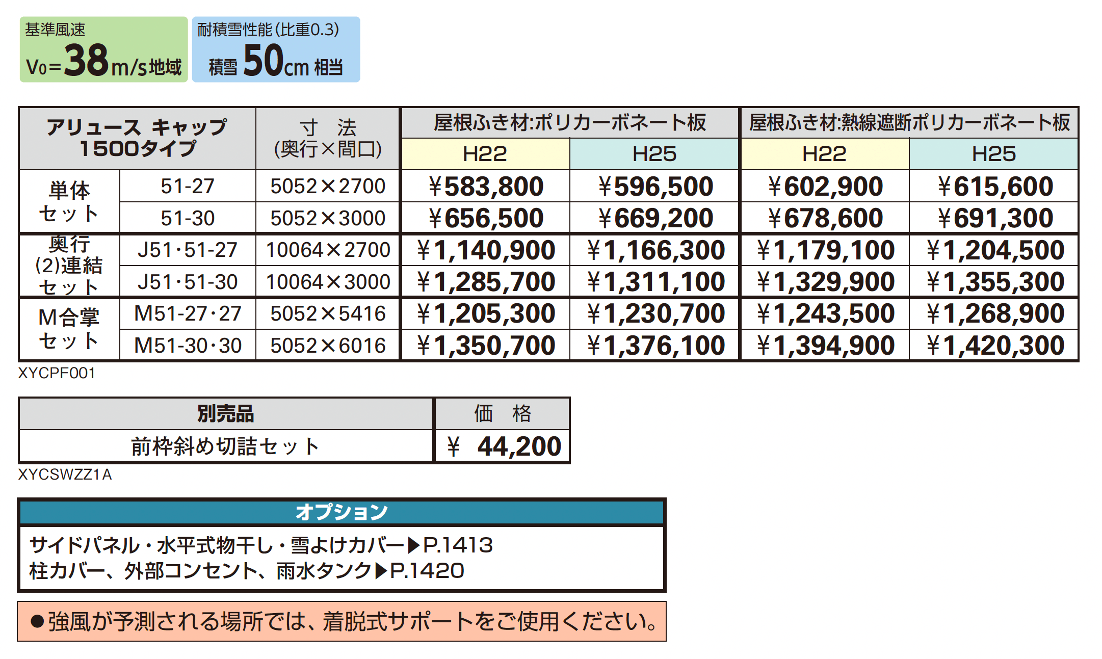 アリュースキャップ 1500タイプ (単体/奥行連結/M合掌)【2025年版】【廃番】_価格_1