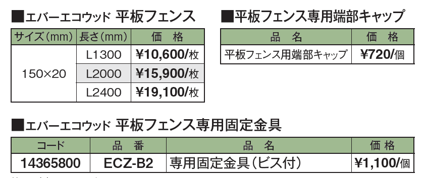 エバーエコ®ウッド フェンス 平板フェンス【2024年版】_価格_1
