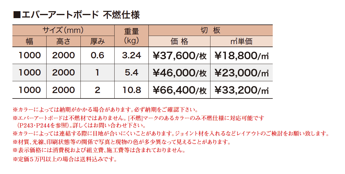 エバーアートボード 不燃仕様【2023年版】_価格_1