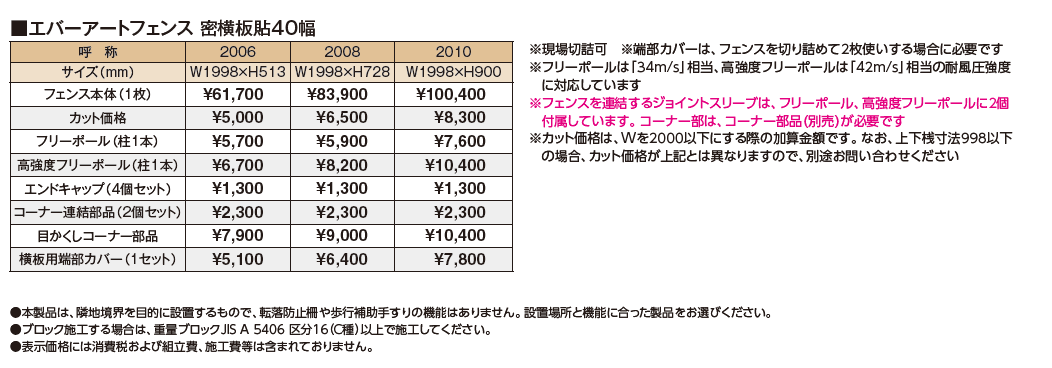 エバーアート®︎フェンス 密横板貼40幅【2024年版】_価格_1