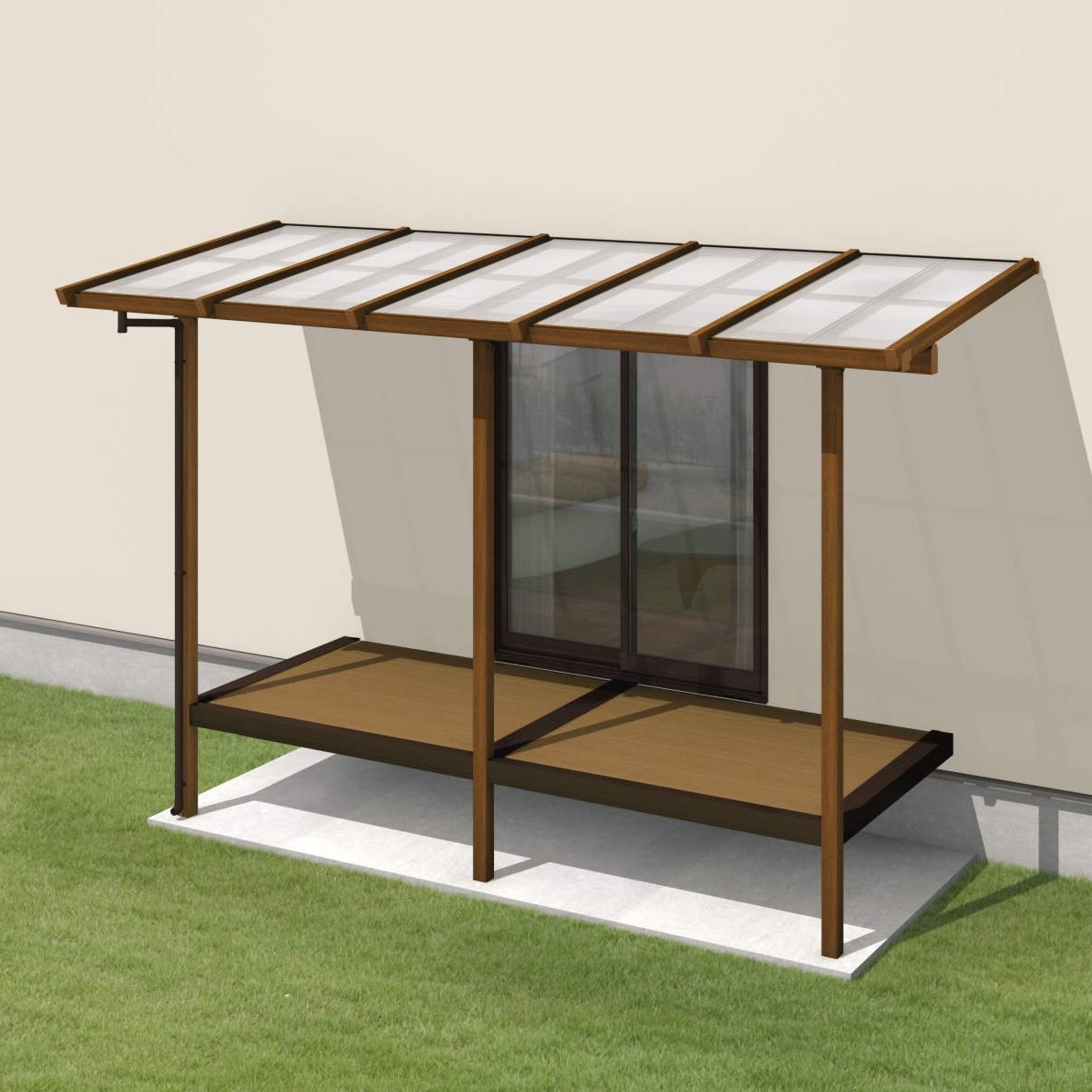 三協アルミの「ナチュレN屋根(オルネ ステージタイプ(縁台)用 1500タイプ 壁付け納まり)」