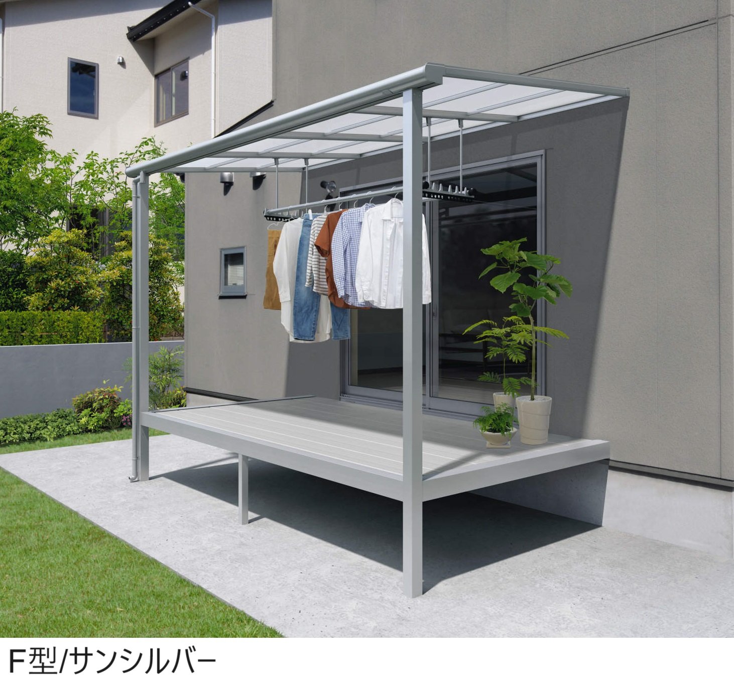 三協アルミの「レボリューA屋根(オルネ ステージタイプ(縁台)用 600タイプ 標準納まり)」
