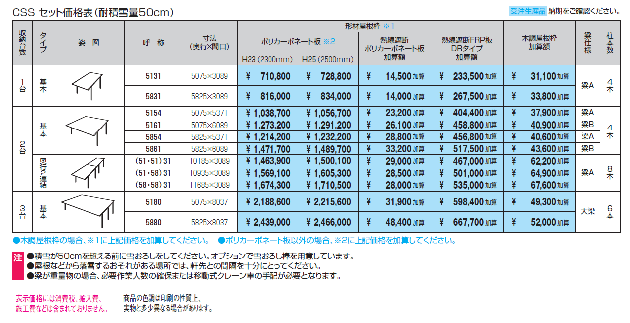 スカイリードZ デラックスタイプ(耐積雪量50cm仕様:基本・奥行連結)【2024年版】_価格_1