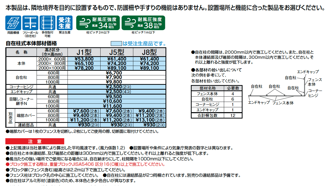 木樹脂フェンスJシリーズ【自在柱式】J1型 【ラチス】_価格_1