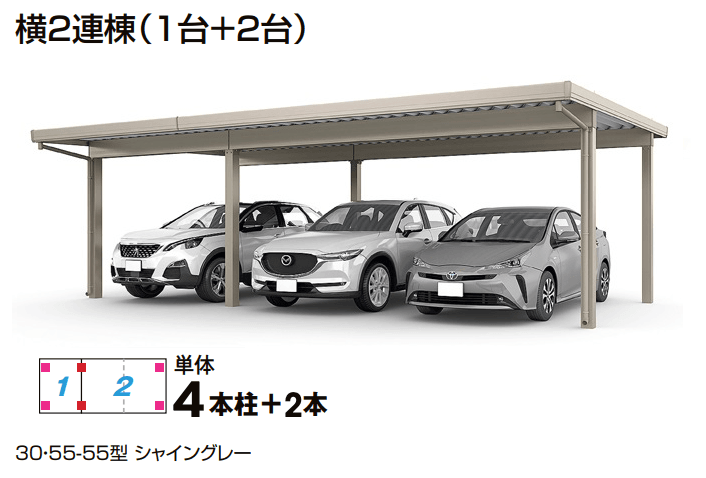 LIXIL カーポートST 3000タイプ 3台用 横2連棟