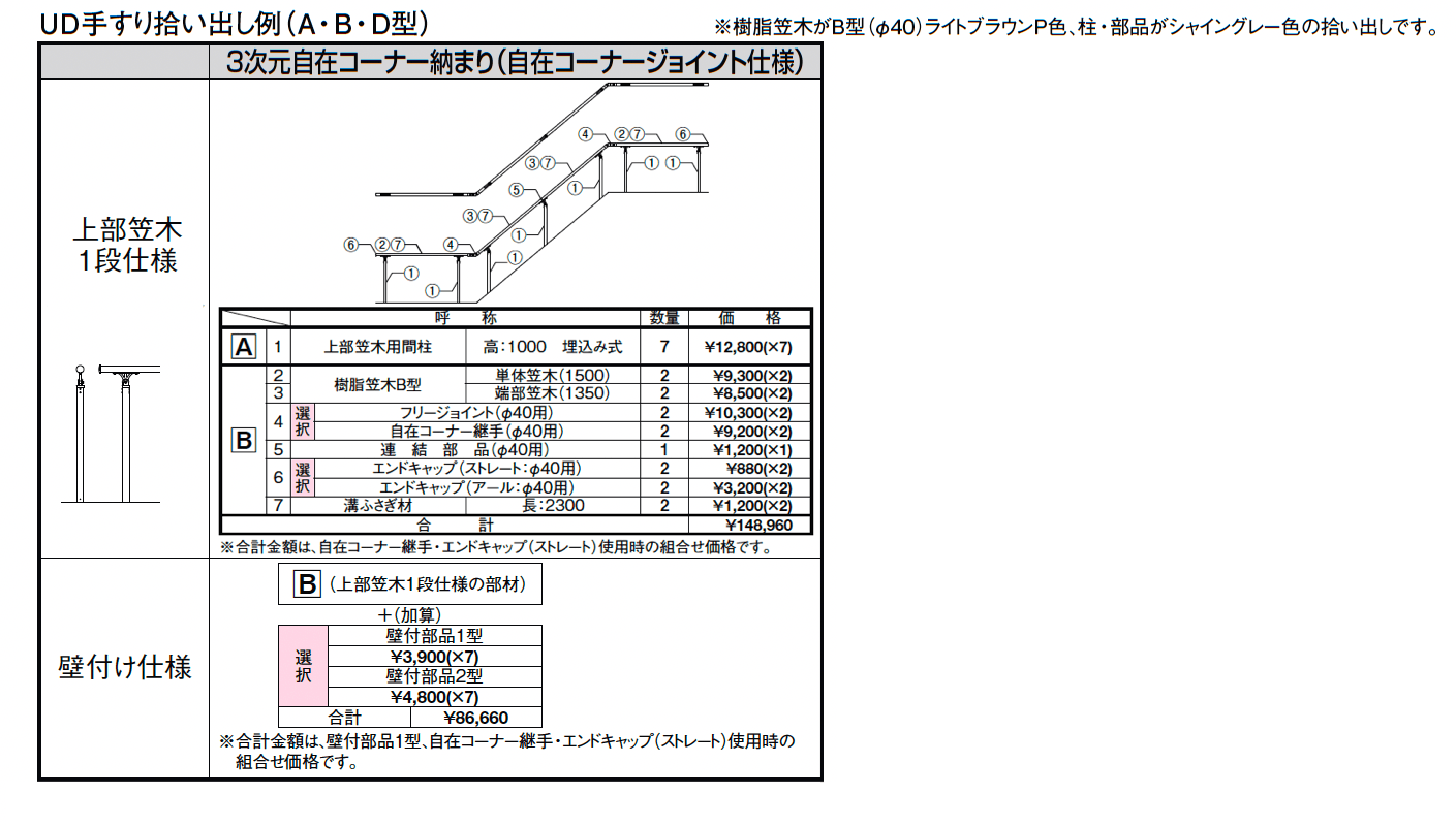 UD手すり 壁付け納まり_価格_2
