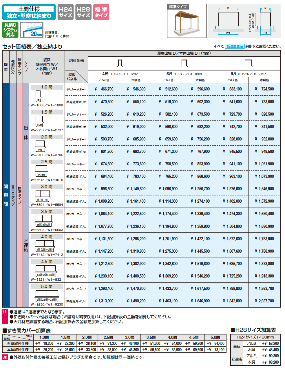 X.スタイル/クロス.スタイル 土間仕様 独立・壁寄せ納まり 標準タイプ(テラス)【2023年版】_価格_1