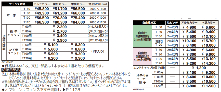 ルシアス フェンスH03型 横板格子+細横格子 【2022年版】_価格_1