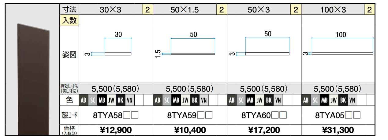 汎用形材 フラットバー(アルミ)【2022年版】_価格_1