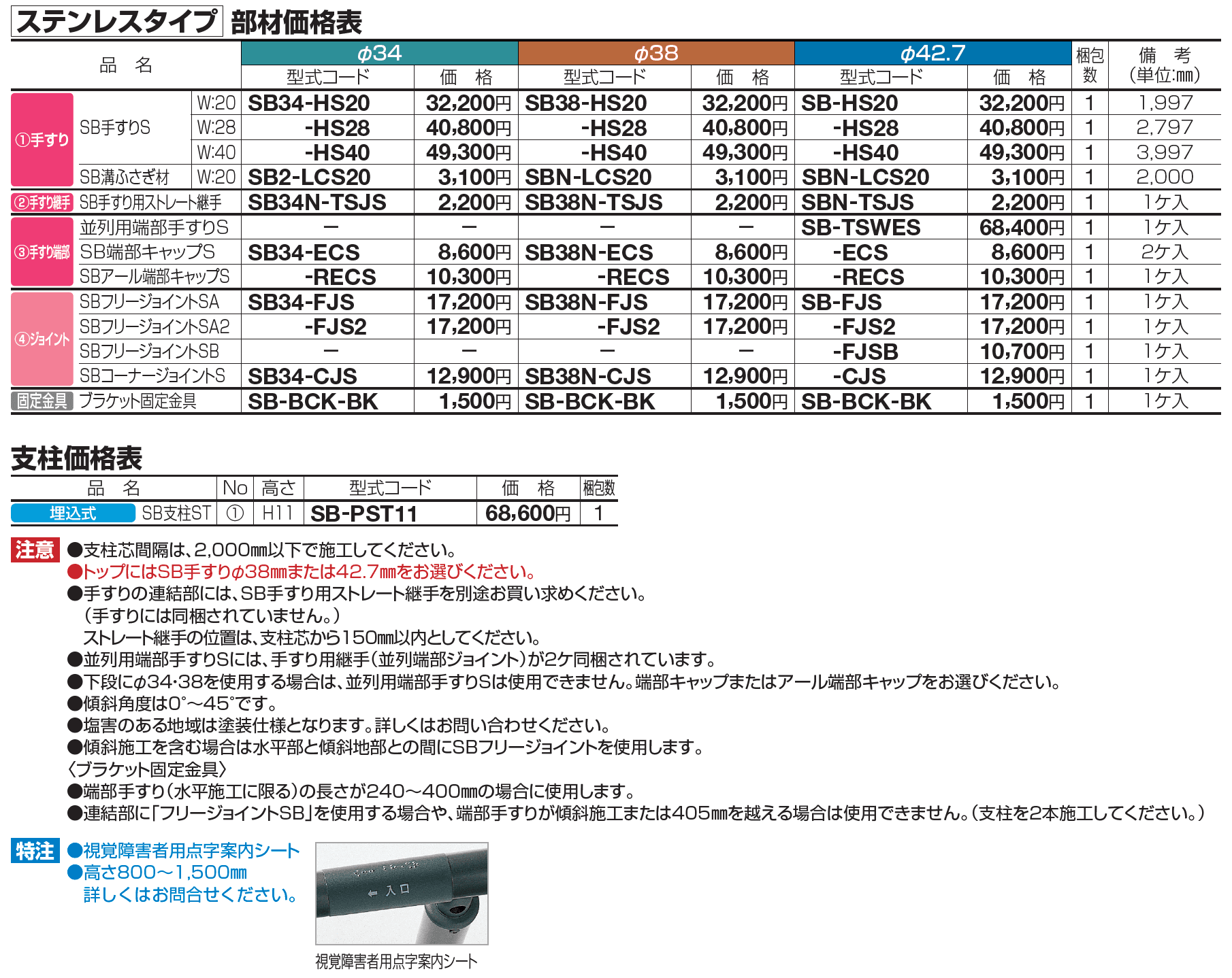 手すり セイフティビーム SB型 (ステンレスタイプ)並列仕様・並列2段(トップ1段+並列)【2023年版】_価格_6