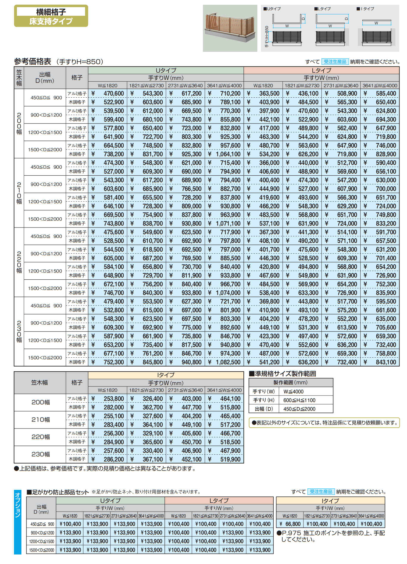 バルコニー手すりM型(横細格子 床支持タイプ) 【2022年版】_価格_1