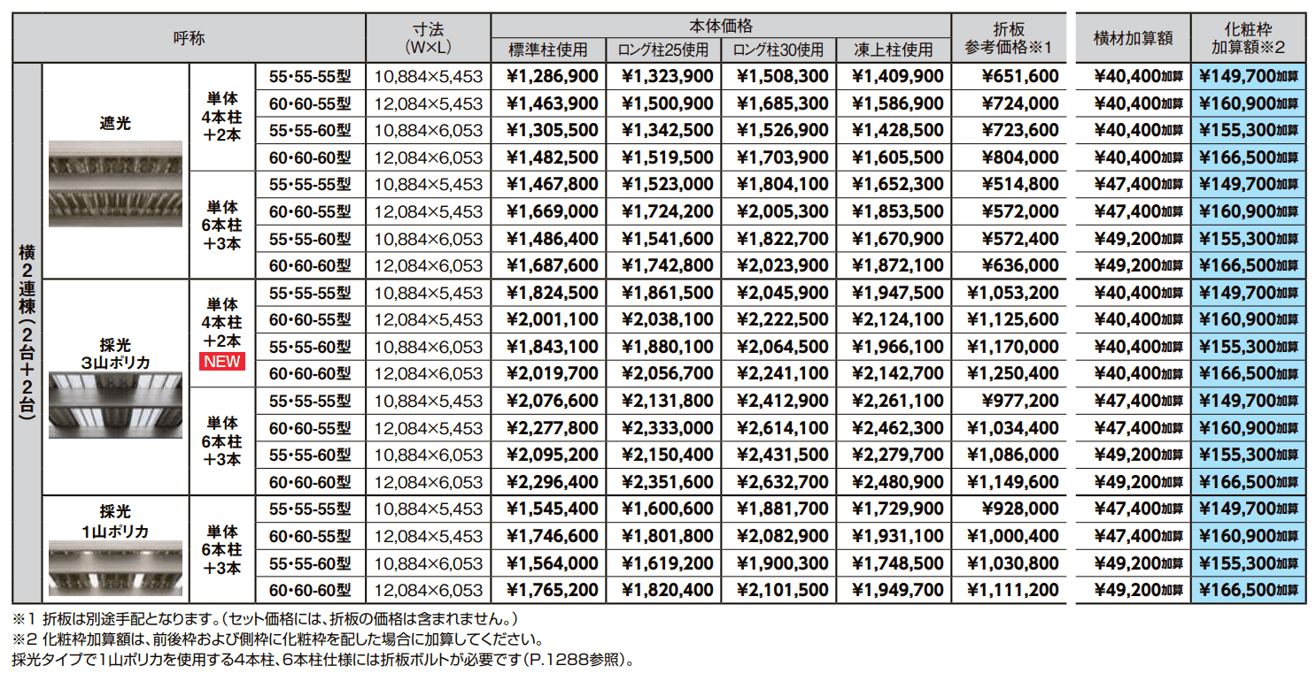 カーポートST 3000タイプ 4台用 横2連棟【2022年版】_価格_1