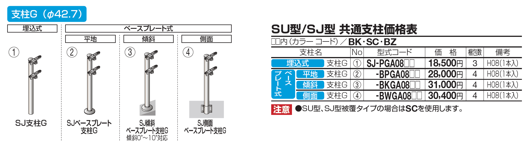 手すり セイフティビーム SU型Φ34mm / SJ型Φ38mm標準仕様・フロント2段【2023年版】_価格_4