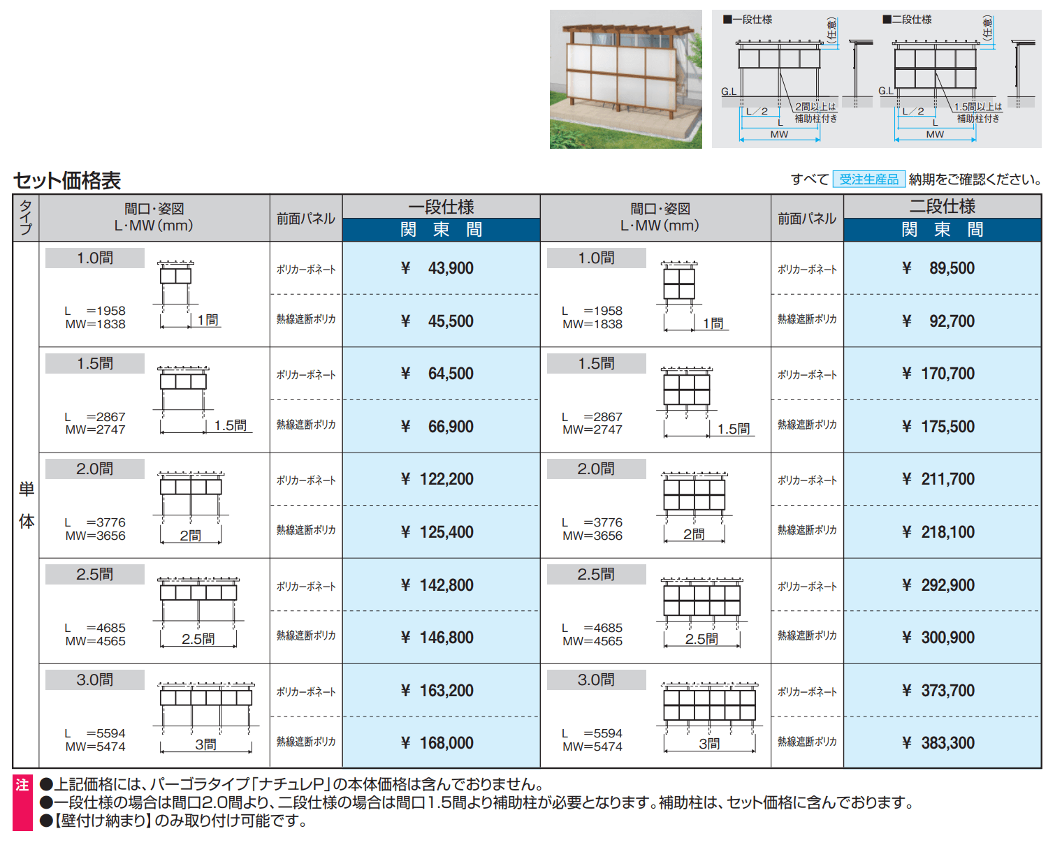 ナチュレP(前面パネル 一段仕様 テラス柱直付け式 パーゴラタイプ 壁付け納まり)【2023年版】_価格_1