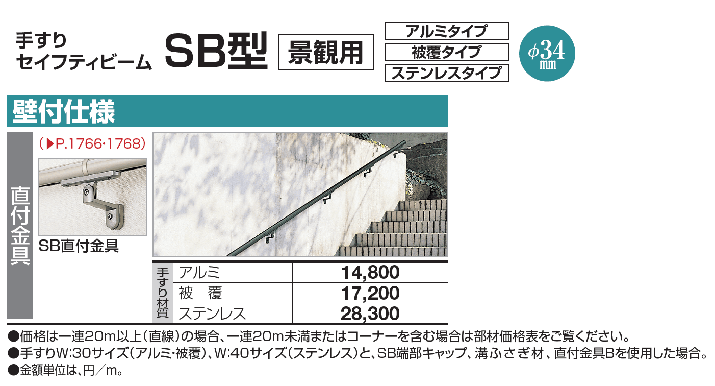 手すり セイフティビーム SB型 (アルミ・被覆タイプ)壁付仕様【2023年版】_価格_1
