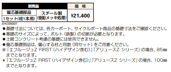 カーポート用偏芯基礎部品 【2022年版】_価格_1